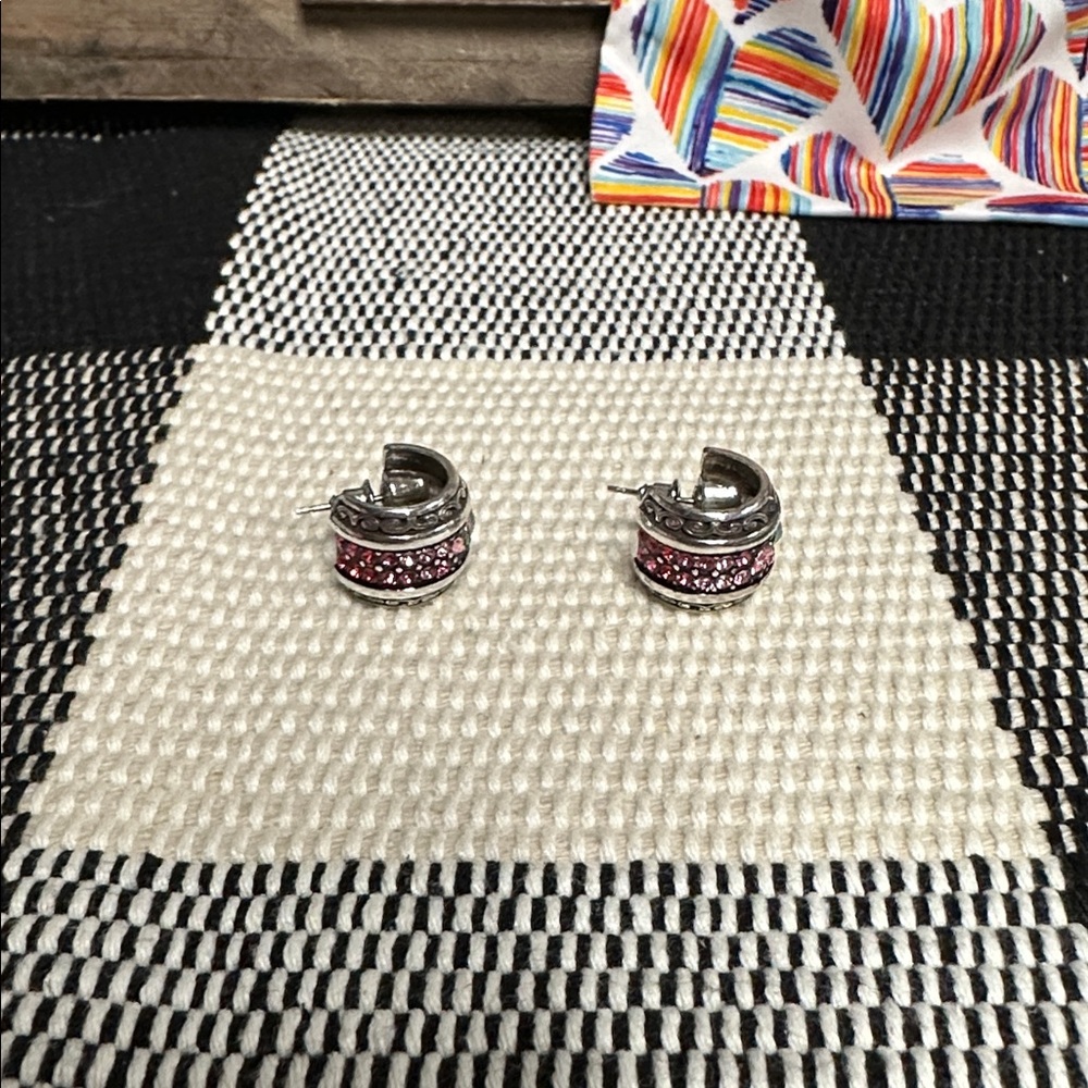 Brighton great shape Crystal Voyage rare multi color pink green huggie earrings - Picture 5 of 5